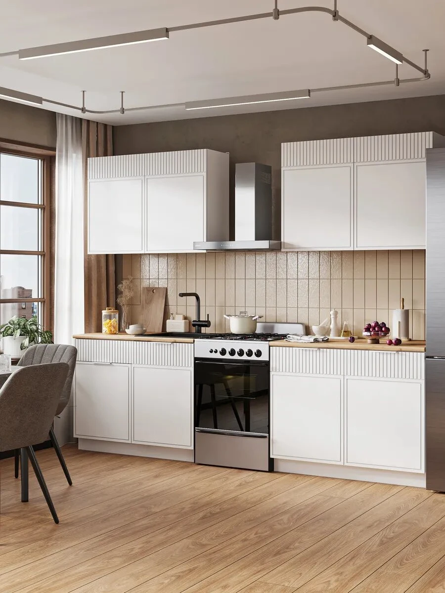 Кухонный гарнитур Стендмебель "Оливия", МДФ, 2 метра, белый, столешница в комплекте