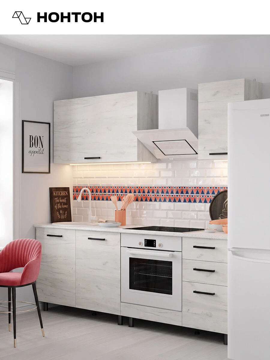 Кухонный гарнитур прямой Нонтон Адель 2.0 м дуб крафт белый / дуб крафт белый